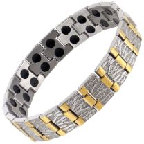 Mens Magnetic Stainless Steel Bracelet with Stylish Gold & Chrome Finish Strong MAGNETS Health NdFeB Neodymium Therapy